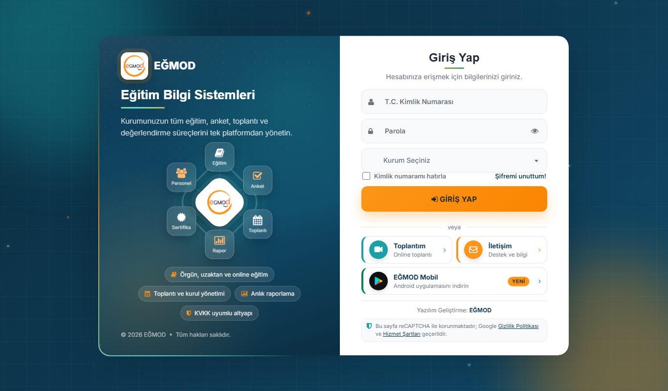 EĞMOD Eğitim giriş ekranı
